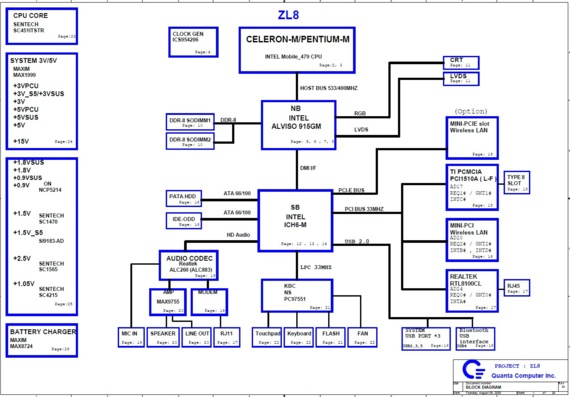 Acer Aspire 1640 - Quanta ZL8 - rev3A - Схема материнской платы ноутбука